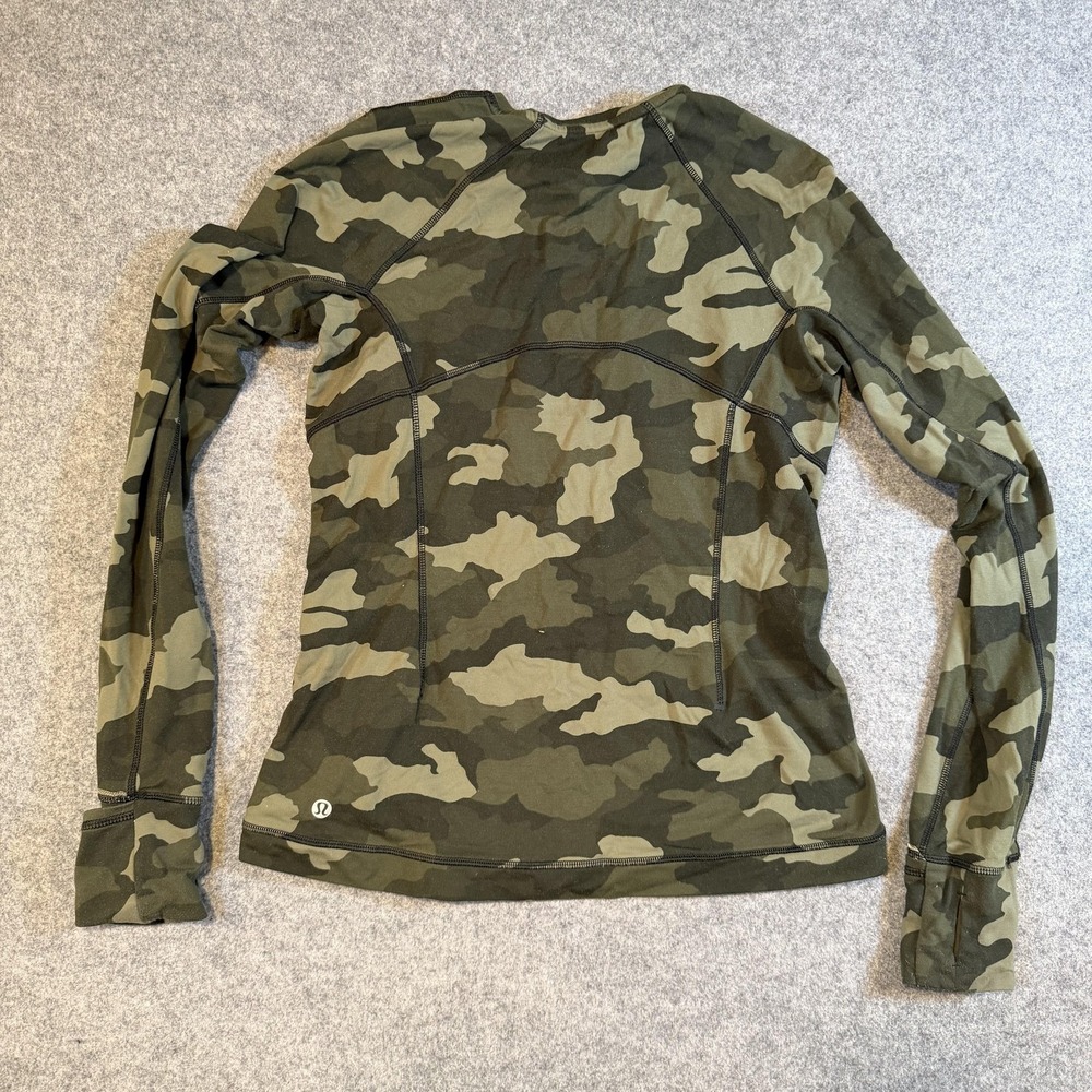 Lululemon Shirt Womens 6 Green Camo Long Sleeve Crew Neck Running Top LW3FAQS - Picture 5 of 8